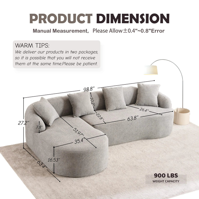 LY-022 Full Compression Sponge L-Shape Sectional Sofa with Curved Chaise, Gray Modular Chenille Couch, 30D High-Density for Apartment Living Room.900 lbs. Default -DTYStore