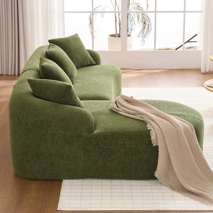 LY-022 Full Compression Sponge L-Shape Sectional Sofa with Curved Chaise, Green Modular Chenille Couch, 30D High-Density for Apartment Living Room,900 lbs. Default -DTYStore