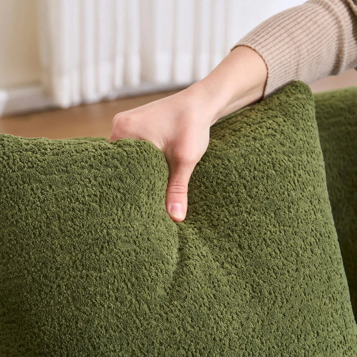 LY-022 Full Compression Sponge L-Shape Sectional Sofa with Curved Chaise, Green Modular Chenille Couch, 30D High-Density for Apartment Living Room,900 lbs. Default -DTYStore