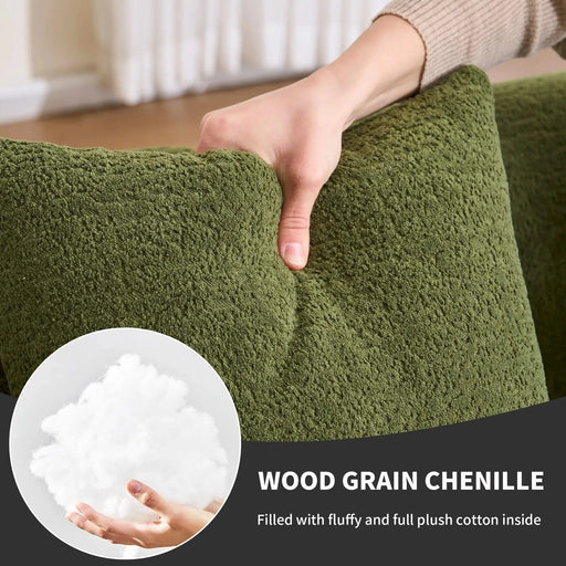 LY-022 Full Compression Sponge L-Shape Sectional Sofa with Curved Chaise, Green Modular Chenille Couch, 30D High-Density for Apartment Living Room,900 lbs. Default -DTYStore