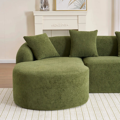 LY-022 Full Compression Sponge L-Shape Sectional Sofa with Curved Chaise, Green Modular Chenille Couch, 30D High-Density for Apartment Living Room,900 lbs. Default -DTYStore