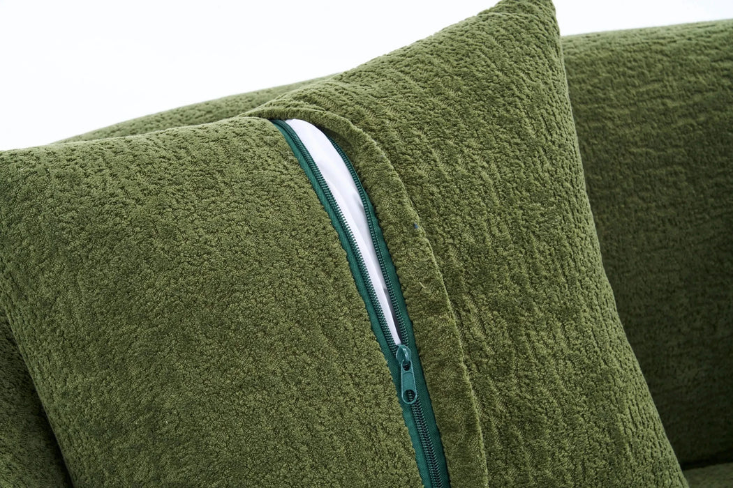 LY-022 Full Compression Sponge L-Shape Sectional Sofa with Curved Chaise, Green Modular Chenille Couch, 30D High-Density for Apartment Living Room,900 lbs. Default -DTYStore