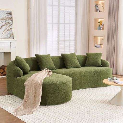 LY-022 Full Compression Sponge L-Shape Sectional Sofa with Curved Chaise, Green Modular Chenille Couch, 30D High-Density for Apartment Living Room,900 lbs. Default -DTYStore