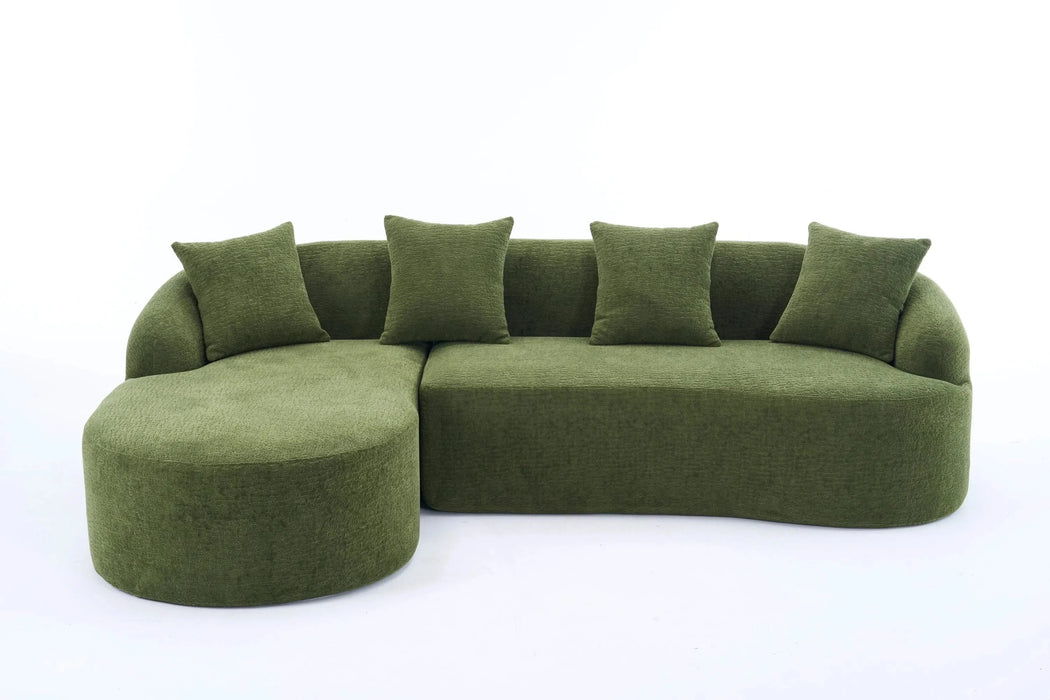 LY-022 Full Compression Sponge L-Shape Sectional Sofa with Curved Chaise, Green Modular Chenille Couch, 30D High-Density for Apartment Living Room,900 lbs. Default -DTYStore