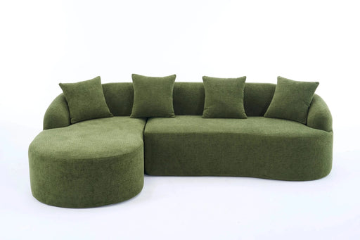 LY-022 Full Compression Sponge L-Shape Sectional Sofa with Curved Chaise, Green Modular Chenille Couch, 30D High-Density for Apartment Living Room,900 lbs. Default -DTYStore