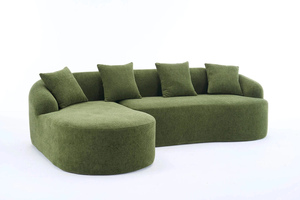 LY-022 Full Compression Sponge L-Shape Sectional Sofa with Curved Chaise, Green Modular Chenille Couch, 30D High-Density for Apartment Living Room,900 lbs. Default -DTYStore