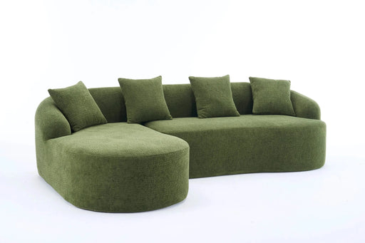 LY-022 Full Compression Sponge L-Shape Sectional Sofa with Curved Chaise, Green Modular Chenille Couch, 30D High-Density for Apartment Living Room,900 lbs. Default -DTYStore