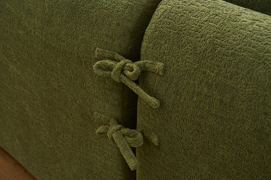 LY-022 Full Compression Sponge L-Shape Sectional Sofa with Curved Chaise, Green Modular Chenille Couch, 30D High-Density for Apartment Living Room,900 lbs. Default -DTYStore