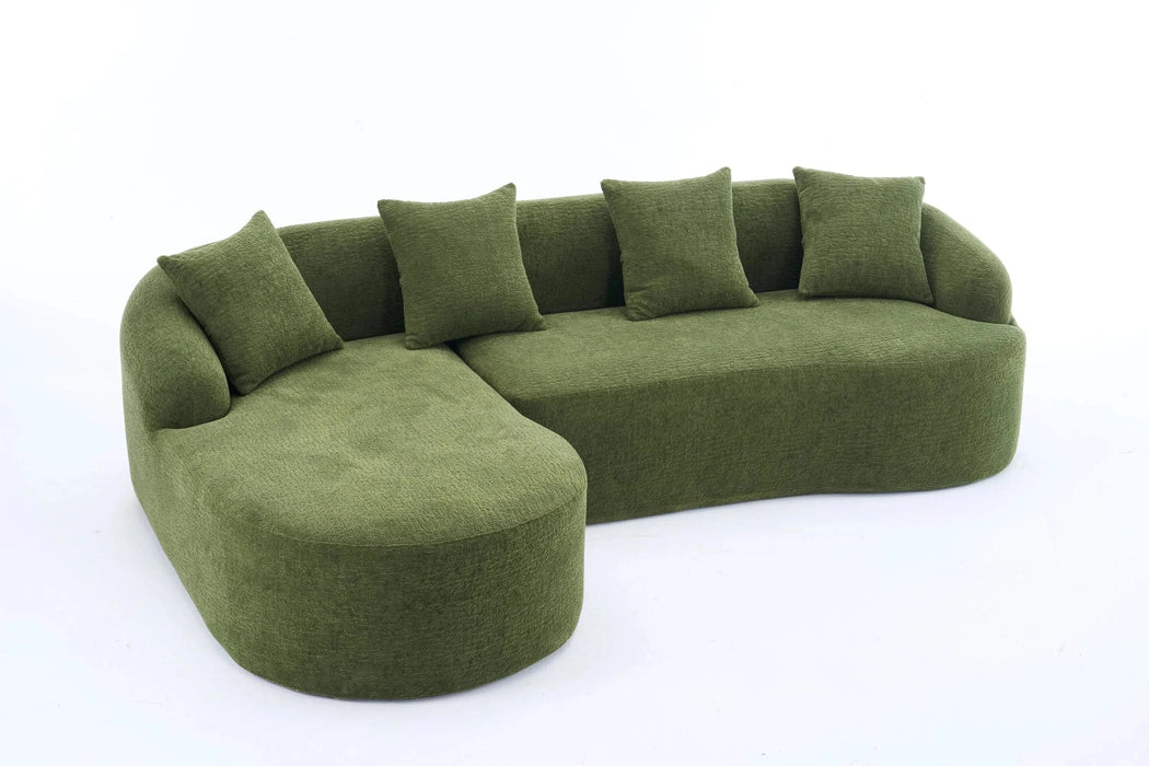 LY-022 Full Compression Sponge L-Shape Sectional Sofa with Curved Chaise, Green Modular Chenille Couch, 30D High-Density for Apartment Living Room,900 lbs. Default -DTYStore