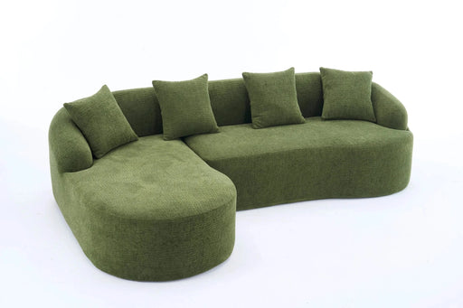 LY-022 Full Compression Sponge L-Shape Sectional Sofa with Curved Chaise, Green Modular Chenille Couch, 30D High-Density for Apartment Living Room,900 lbs. Default -DTYStore