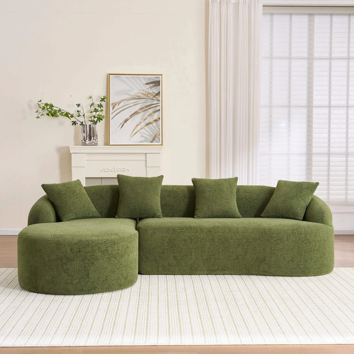 LY-022 Full Compression Sponge L-Shape Sectional Sofa with Curved Chaise, Green Modular Chenille Couch, 30D High-Density for Apartment Living Room,900 lbs. Default -DTYStore
