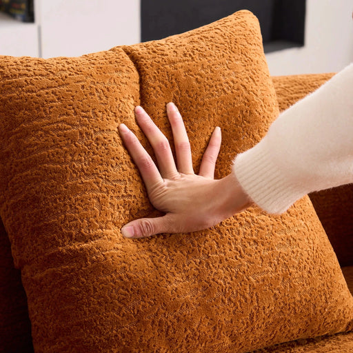 LY-025S Curved Loveseat Orange Full Compression Sponge Sofa, 30D Chenille No-Assembly Compact Sofa for Small Spaces & Apartments, 65'L, 300 lbs, 3 Pillows Default -DTYStore