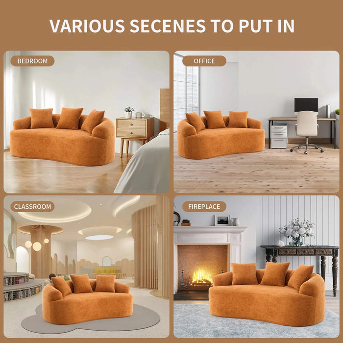 LY-025S Curved Loveseat Orange Full Compression Sponge Sofa, 30D Chenille No-Assembly Compact Sofa for Small Spaces & Apartments, 65'L, 300 lbs, 3 Pillows Default -DTYStore