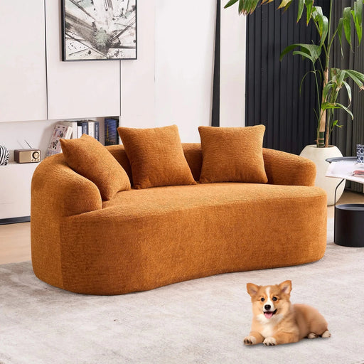 LY-025S Curved Loveseat Orange Full Compression Sponge Sofa, 30D Chenille No-Assembly Compact Sofa for Small Spaces & Apartments, 65'L, 300 lbs, 3 Pillows Default -DTYStore