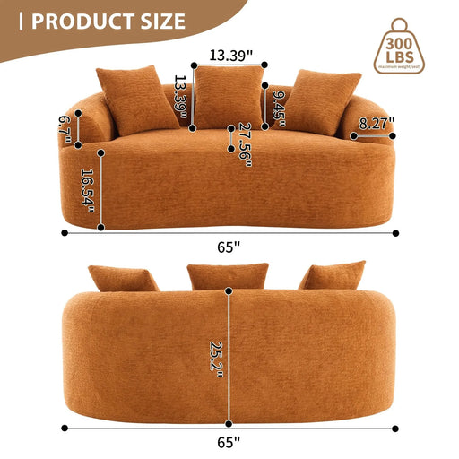 LY-025S Curved Loveseat Orange Full Compression Sponge Sofa, 30D Chenille No-Assembly Compact Sofa for Small Spaces & Apartments, 65'L, 300 lbs, 3 Pillows Default -DTYStore