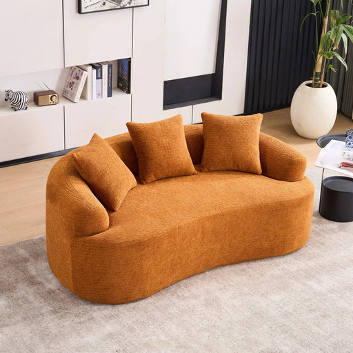 LY-025S Curved Loveseat Orange Full Compression Sponge Sofa, 30D Chenille No-Assembly Compact Sofa for Small Spaces & Apartments, 65'L, 300 lbs, 3 Pillows Default -DTYStore