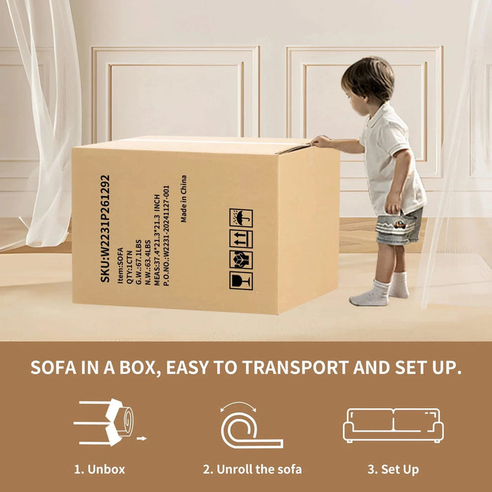 LY-025S Curved Loveseat Orange Full Compression Sponge Sofa, 30D Chenille No-Assembly Compact Sofa for Small Spaces & Apartments, 65'L, 300 lbs, 3 Pillows Default -DTYStore