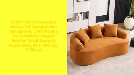 LY-025S Curved Loveseat Orange Full Compression Sponge Sofa, 30D Chenille No-Assembly Compact Sofa for Small Spaces & Apartments, 65'L, 300 lbs, 3 Pillows Default -DTYStore