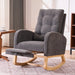 LY-5104 Gray Accent Rocking Chair with Footrest High Back Rubber Wood Rocking Legs Default -DTYStore