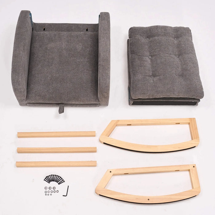 LY-5104 Gray Accent Rocking Chair with Footrest High Back Rubber Wood Rocking Legs Default -DTYStore