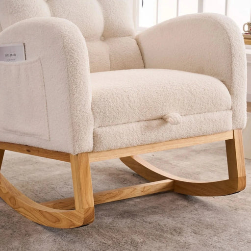 LY-5104 Plush Accent Rocking Chair with Footrest, Cream White High-Back Rocker, Rubber Wood Lounge Chair for Nursery & Living Room, 38.36'W x 26.77'D x 39.76'H Default -DTYStore