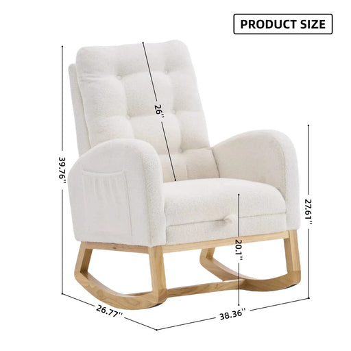 LY-5104 Plush Accent Rocking Chair with Footrest, Cream White High-Back Rocker, Rubber Wood Lounge Chair for Nursery & Living Room, 38.36'W x 26.77'D x 39.76'H Default -DTYStore