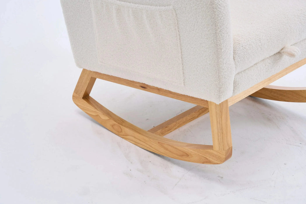 LY-5104 Plush Accent Rocking Chair with Footrest, Cream White High-Back Rocker, Rubber Wood Lounge Chair for Nursery & Living Room, 38.36'W x 26.77'D x 39.76'H Default -DTYStore