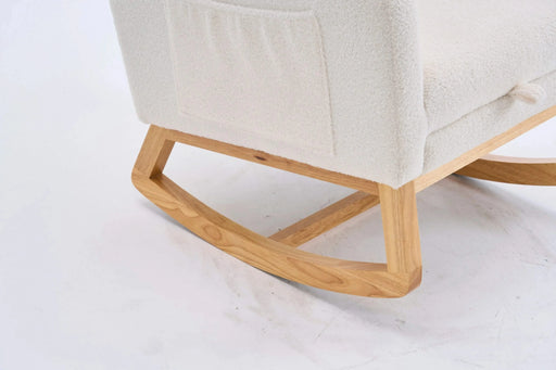 LY-5104 Plush Accent Rocking Chair with Footrest, Cream White High-Back Rocker, Rubber Wood Lounge Chair for Nursery & Living Room, 38.36'W x 26.77'D x 39.76'H Default -DTYStore