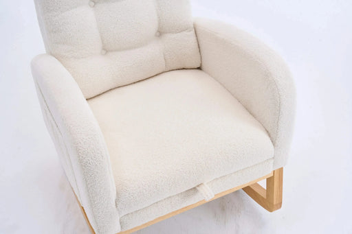 LY-5104 Plush Accent Rocking Chair with Footrest, Cream White High-Back Rocker, Rubber Wood Lounge Chair for Nursery & Living Room, 38.36'W x 26.77'D x 39.76'H Default -DTYStore