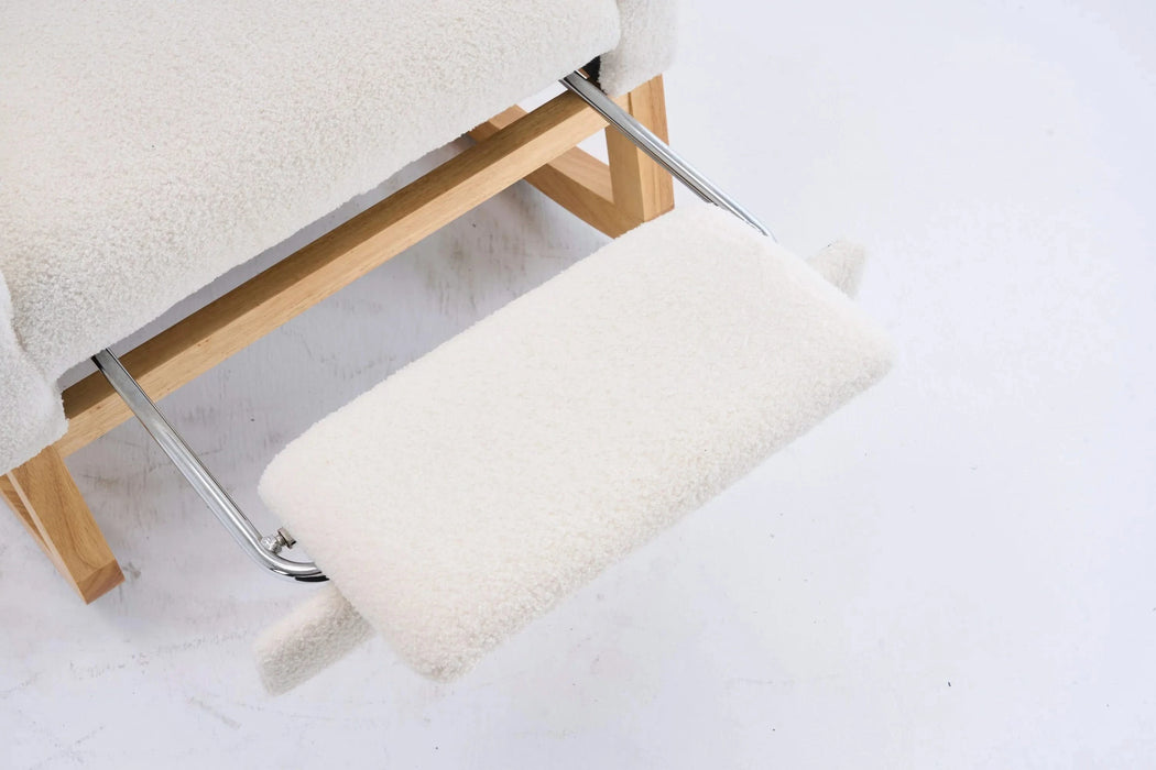 LY-5104 Plush Accent Rocking Chair with Footrest, Cream White High-Back Rocker, Rubber Wood Lounge Chair for Nursery & Living Room, 38.36'W x 26.77'D x 39.76'H Default -DTYStore