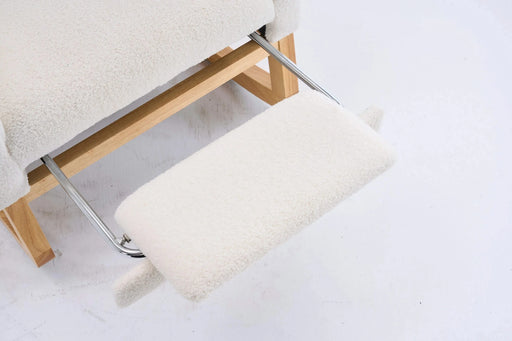 LY-5104 Plush Accent Rocking Chair with Footrest, Cream White High-Back Rocker, Rubber Wood Lounge Chair for Nursery & Living Room, 38.36'W x 26.77'D x 39.76'H Default -DTYStore