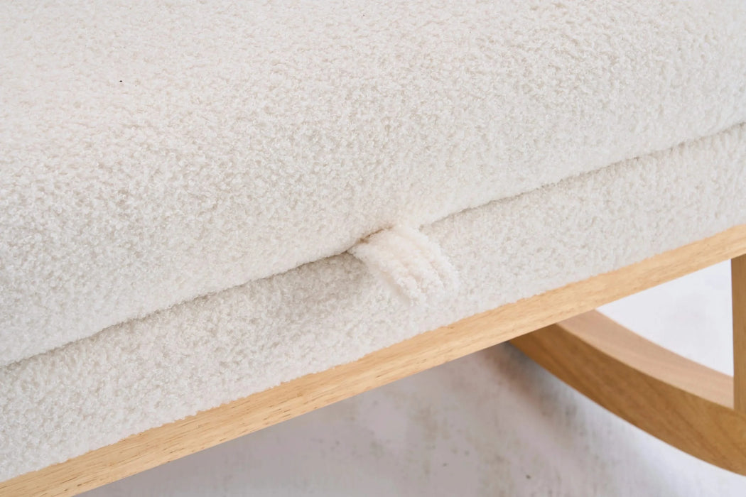 LY-5104 Plush Accent Rocking Chair with Footrest, Cream White High-Back Rocker, Rubber Wood Lounge Chair for Nursery & Living Room, 38.36'W x 26.77'D x 39.76'H Default -DTYStore