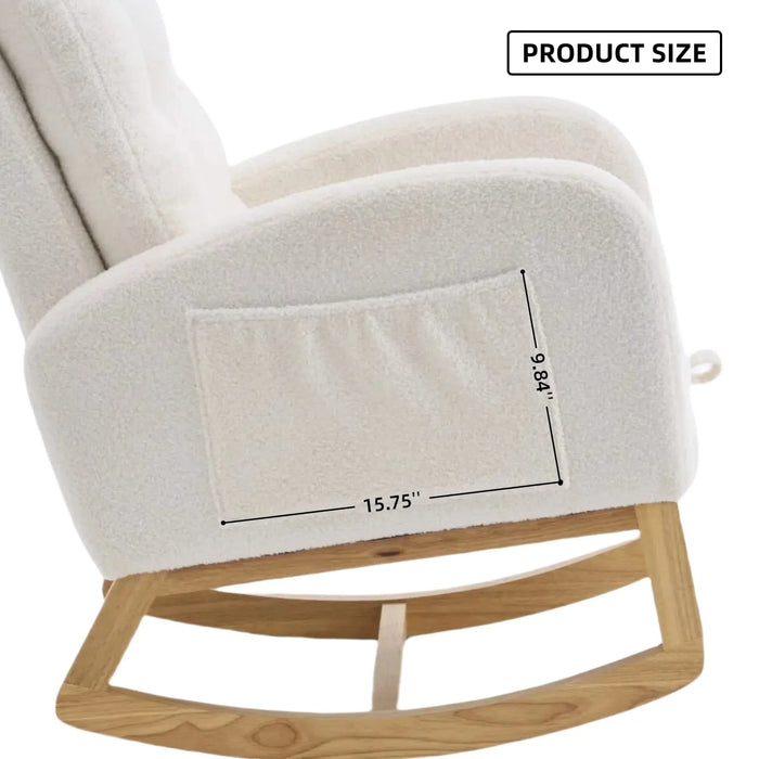 LY-5104 Plush Accent Rocking Chair with Footrest, Cream White High-Back Rocker, Rubber Wood Lounge Chair for Nursery & Living Room, 38.36'W x 26.77'D x 39.76'H Default -DTYStore