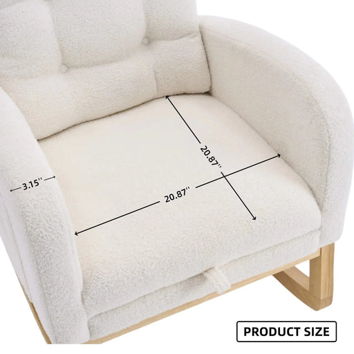 LY-5104 Plush Accent Rocking Chair with Footrest, Cream White High-Back Rocker, Rubber Wood Lounge Chair for Nursery & Living Room, 38.36'W x 26.77'D x 39.76'H Default -DTYStore