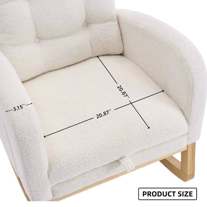LY-5104 Plush Accent Rocking Chair with Footrest, Cream White High-Back Rocker, Rubber Wood Lounge Chair for Nursery & Living Room, 38.36'W x 26.77'D x 39.76'H Default -DTYStore