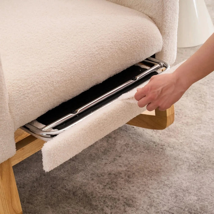 LY-5104 Plush Accent Rocking Chair with Footrest, Cream White High-Back Rocker, Rubber Wood Lounge Chair for Nursery & Living Room, 38.36'W x 26.77'D x 39.76'H Default -DTYStore