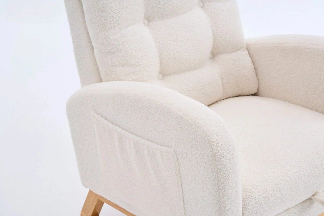 LY-5104 Plush Accent Rocking Chair with Footrest, Cream White High-Back Rocker, Rubber Wood Lounge Chair for Nursery & Living Room, 38.36'W x 26.77'D x 39.76'H Default -DTYStore