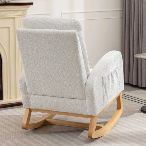 LY-5104 White Accent Rocking Chair with Footrest High Back Rubber Wood Rocking Legs Default -DTYStore