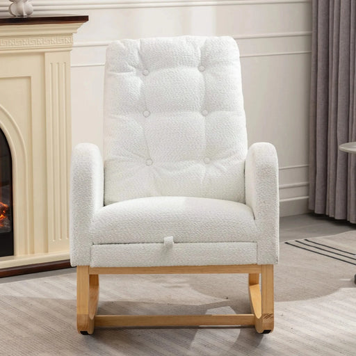 LY-5104 White Accent Rocking Chair with Footrest High Back Rubber Wood Rocking Legs Default -DTYStore