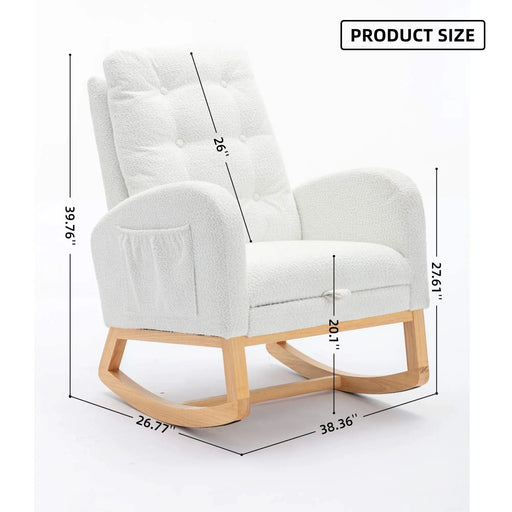 LY-5104 White Accent Rocking Chair with Footrest High Back Rubber Wood Rocking Legs Default -DTYStore