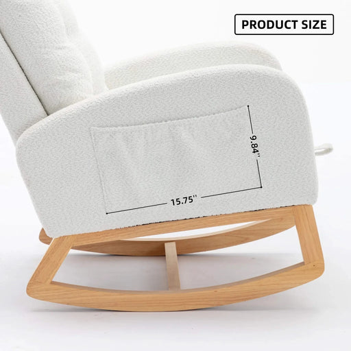 LY-5104 White Accent Rocking Chair with Footrest High Back Rubber Wood Rocking Legs Default -DTYStore
