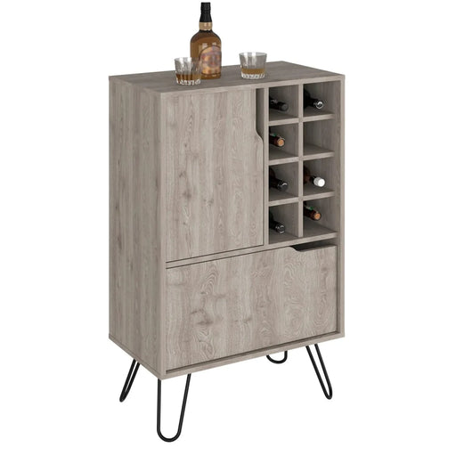 L Bar Cabinet Silhill, Eight Wine Cubbies, Two Cabinets With Single Door, Light Gray Finish Default -DTYStore