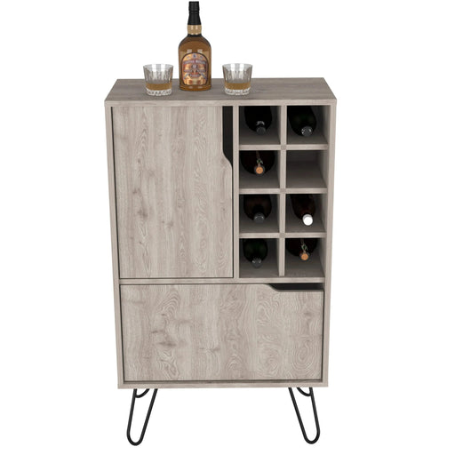 L Bar Cabinet Silhill, Eight Wine Cubbies, Two Cabinets With Single Door, Light Gray Finish Default -DTYStore