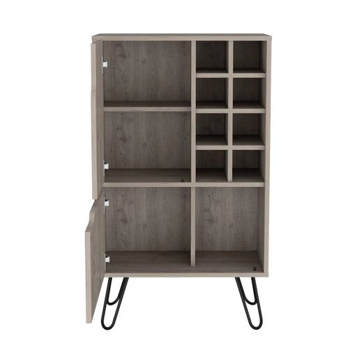 L Bar Cabinet Silhill, Eight Wine Cubbies, Two Cabinets With Single Door, Light Gray Finish Default -DTYStore