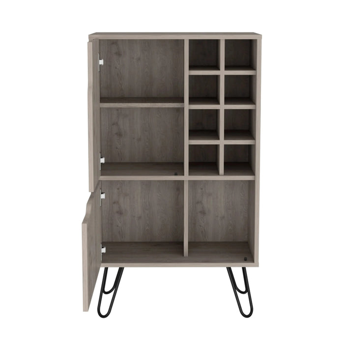 L Bar Cabinet Silhill, Eight Wine Cubbies, Two Cabinets With Single Door, Light Gray Finish Default -DTYStore