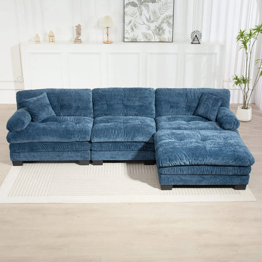 L Shaped Modular Sectional Sofa with Deep Seating Reversible 3-seat Sleeper Couch Comfortable Upholstered Furniture for Living Room Apartments Studios and Offices-Blue Default -DTYStore