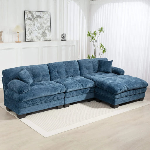 L Shaped Modular Sectional Sofa with Deep Seating Reversible 3-seat Sleeper Couch Comfortable Upholstered Furniture for Living Room Apartments Studios and Offices-Blue Default -DTYStore