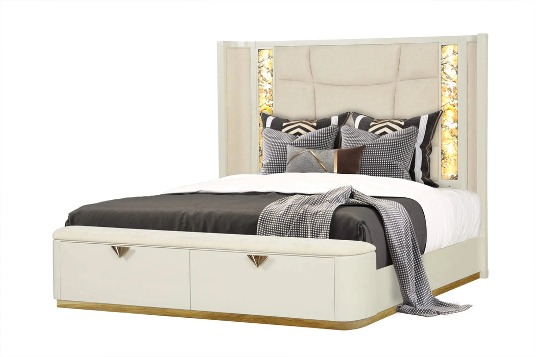 La Pierre Modern Style 4 Pc King Upholstered Bedroom Set Made with Wood and Gold Accents in Beige(NJ INVENTORY) Default -DTYStore