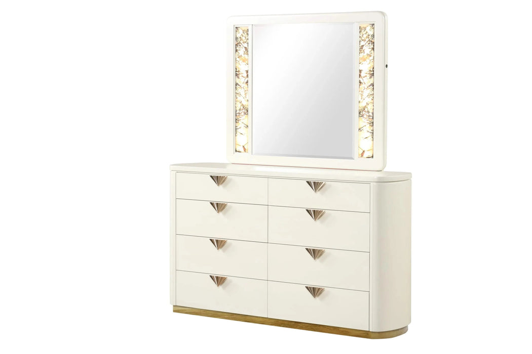 La Pierre Modern Style 4 Pc Queen Upholstered Bedroom Set Made with Wood and Gold Accents in Beige(CA INVENTORY) Default -DTYStore