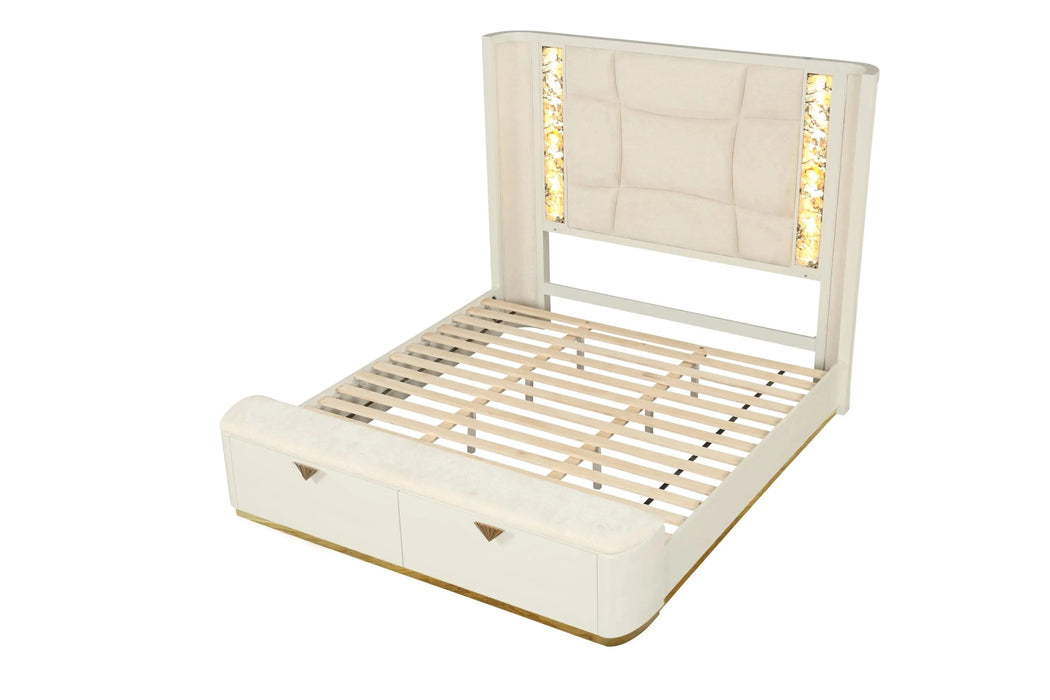 La Pierre Modern Style 4 Pc Queen Upholstered Bedroom Set Made with Wood and Gold Accents in Beige(NJ INVENTORY) Default -DTYStore